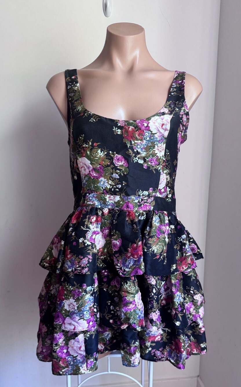 LoveShackFancy Floral 100% Silk Tiered Ruffle Mini Dress Romantic Boho Sz 2